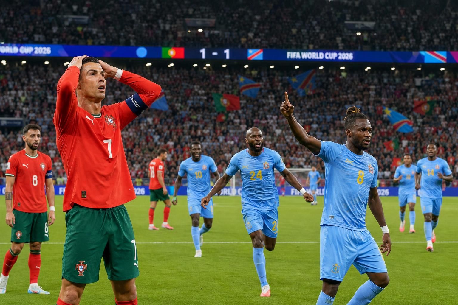 revivez le match d'ouverture de la coupe du monde 2026 avec le portugal tenu en échec par la rd congo sur un score de 1-1, une surprise qui relance la compétition dès le premier jeu.