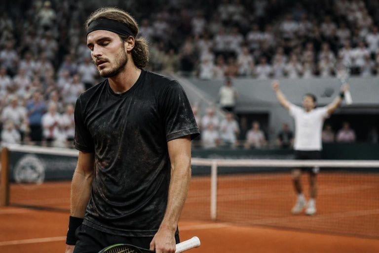 stefanos tsitsipas est en difficulté après sa défaite face à cerundolo, risquant ainsi sa pire performance depuis 2018.