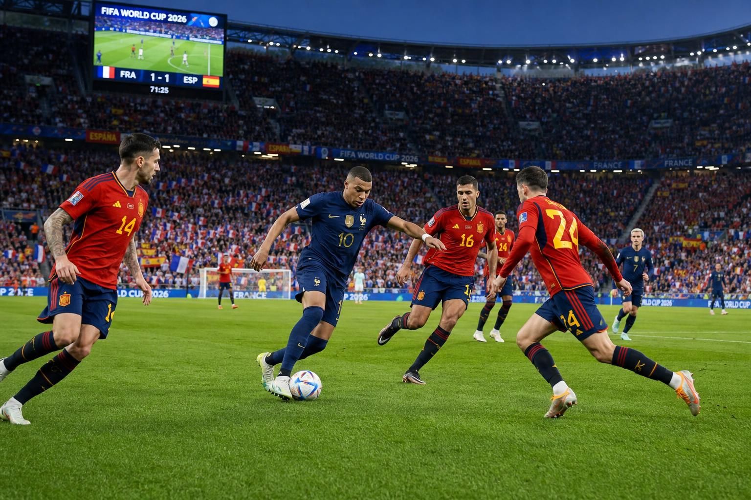 suivez en direct le match palpitant france vs espagne lors de la coupe du monde 2026. ne manquez aucune action du duel au sommet entre deux grandes équipes.
