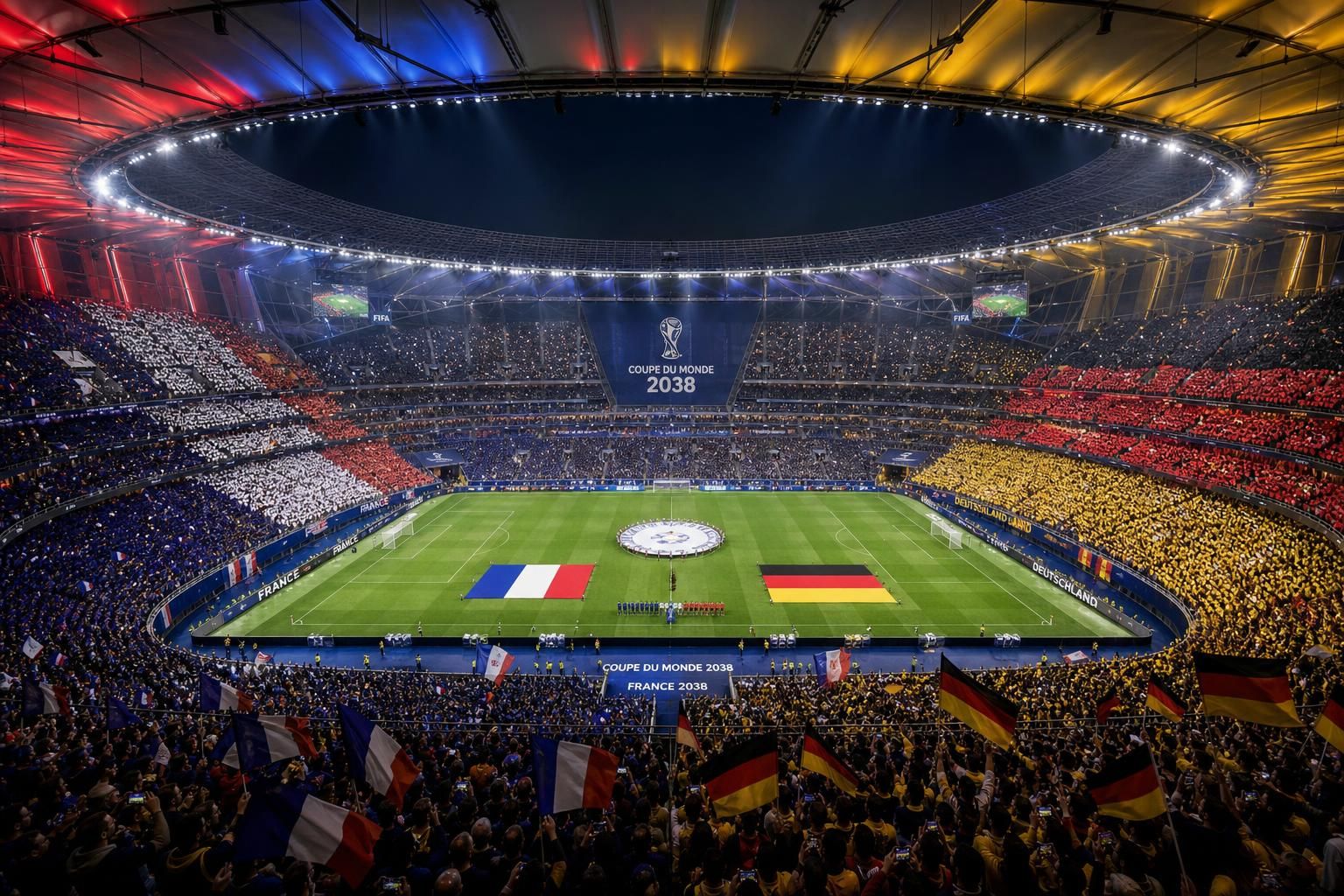 la france et l'allemagne annoncent leur candidature commune pour accueillir la coupe du monde 2038, selon la déclaration officielle de la ministre des sports.