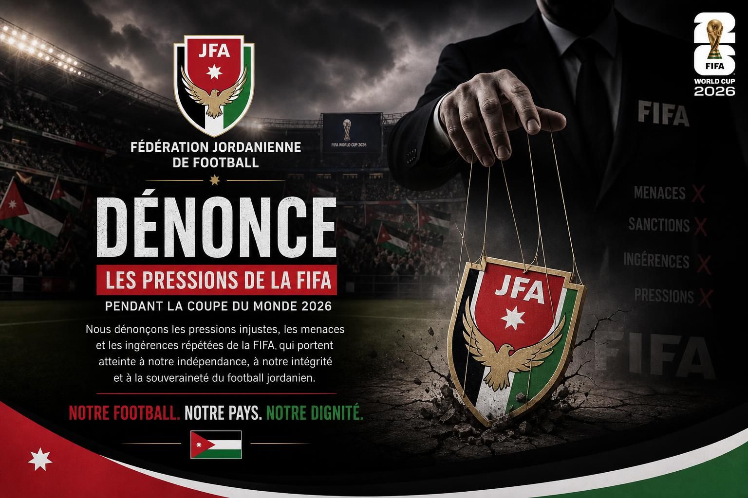 découvrez comment la jordanie accuse la fifa d'exercer des pressions en faveur de gianni infantino dans le cadre de la coupe du monde 2026, soulevant des controverses majeures.
